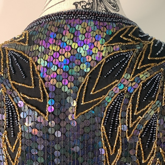 Vintage Creative Creations by Jewell Queen Beaded Silk Jacket Size: L - Picture 15 of 16